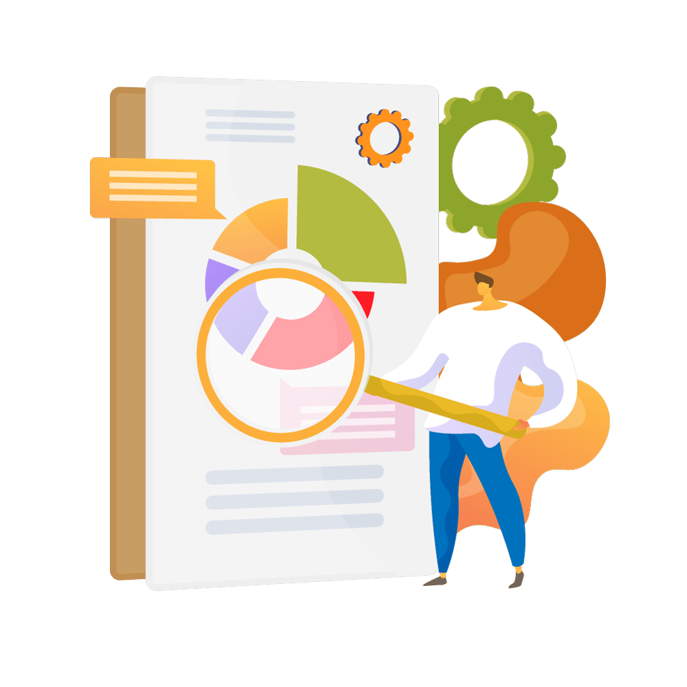 Online Marketing mit Laptop, Newsletter-Kampagne als Illustration auf blauem Hintergrund